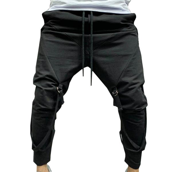 

mens pants solid joggers casual sweatpants long elastic waist drawstring men harajuku trousers men clothing harem pants, Black