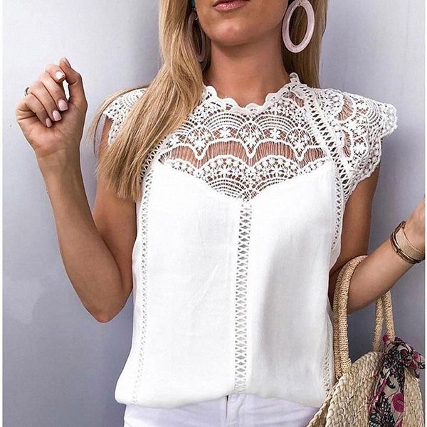 

women's blouse shirt solid colored lace round neck loose black white q9gy#