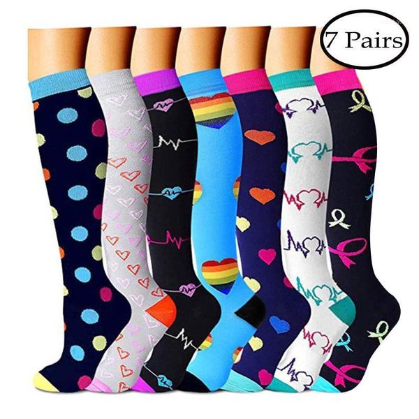 

sports socks 7pcs sport compression stockings varicose veins for player office workers drivers teachers camping outdoor 1, Black