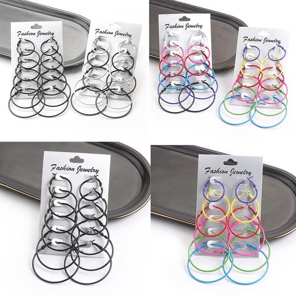 

hoop & huggie hiphop rock white black circle round earrings women hoops ear piercing creoles loop earings set for girls pendientes gift, Golden;silver