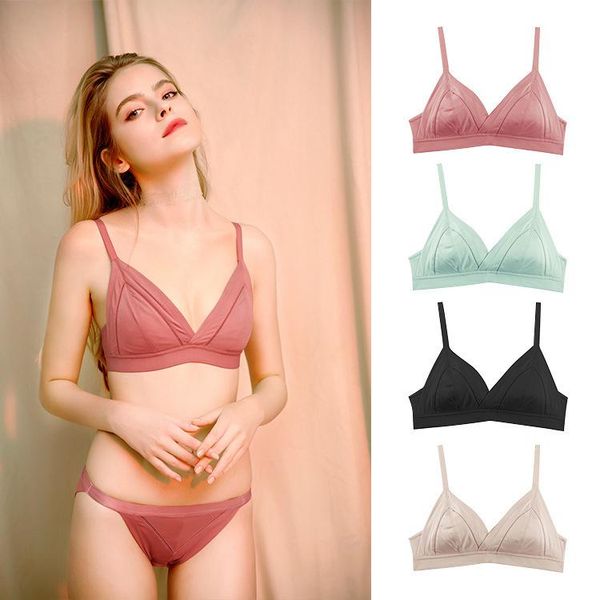 

bras french light ink thin cotton no steel ring less women's underwear triangle cup small chest comfortable bra sostene de mujer, Red;black
