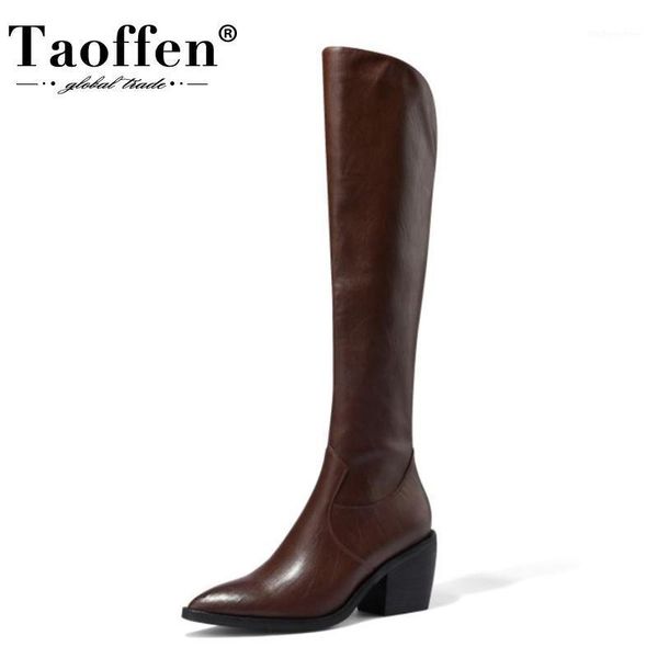 

boots taoffen women knee high thick heel winter long fashion cool shoes footweear size 34-431, Black