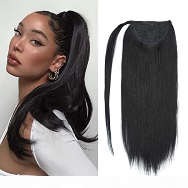 

#1 jet black ponytail extension clip 100% remy human hair wrap around ponytail long straight ponytail hairpiece