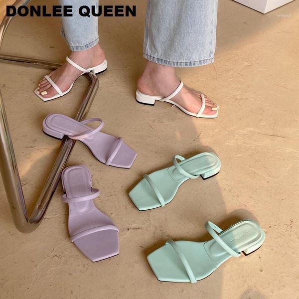 

2020 new fashion square toe flat slippers women slip on slides narrow band sandals summer shoes beach flip flops outdoor slipper1, Black