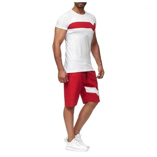

t shirt femme mens summer leisure stripe color collision short sleeve shorts sports thin sets t shirt homme 2 piece set 7.41, Gray