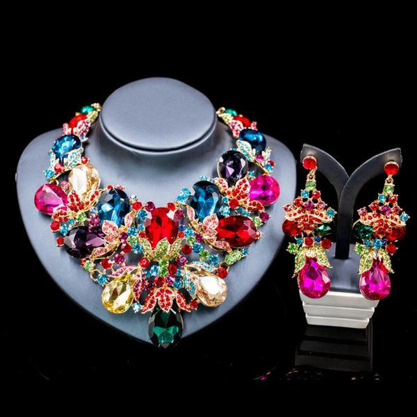 

luxury gold color rhinestone new arrival jewelry set austrian crystal necklace and earrings for wedding 6 colors, Silver
