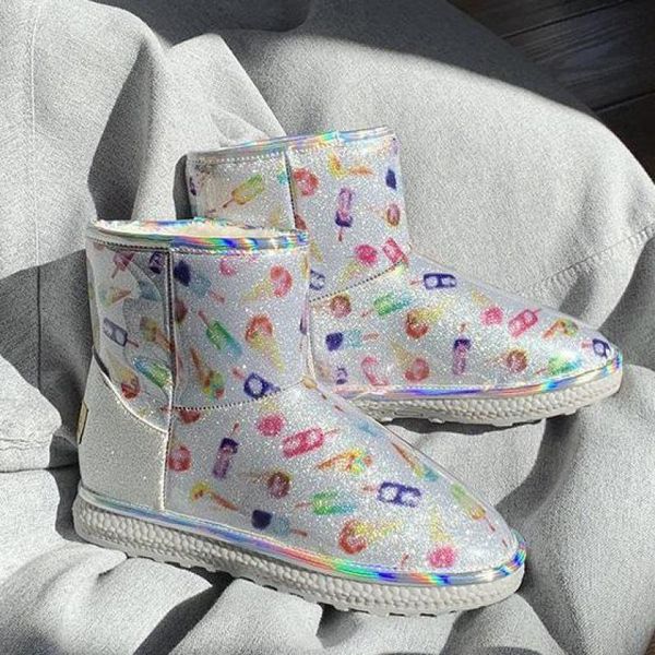 

european winter new waterproof women's snow boots natural wool short tube women's shoes slip-on shiny diamond, Black