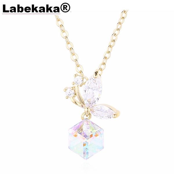 

labekaka romantic crystal ab block pendant necklace women girl leisure jewelry gift, Silver