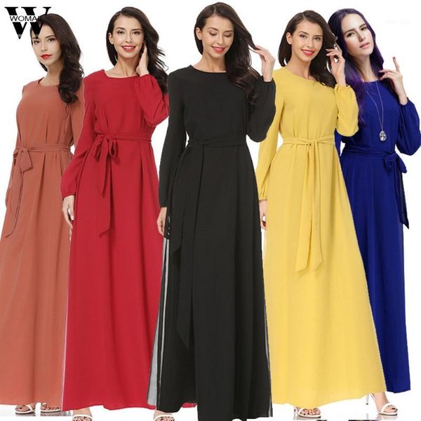 

womail muslim dress women kaftan islamic abaya long sleeve high waist chiffon elegant muslim party dubai maxi dress 2019 a91, Red