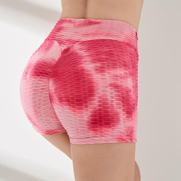 

tie-dyed high waist yoga shorts colorful women quick dry moisture wicking tummy compression breathable gym fitness chic shorts, White;red