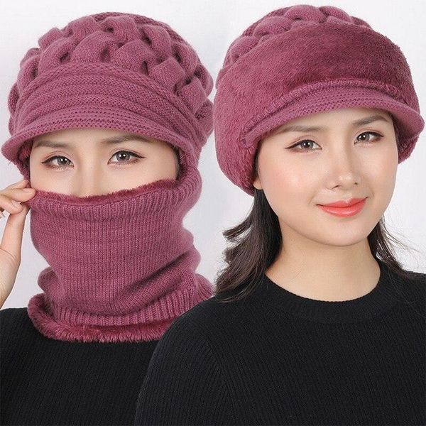 

beanies 2021 ladies winter warm woolen hat with bib and ear protection hat1
