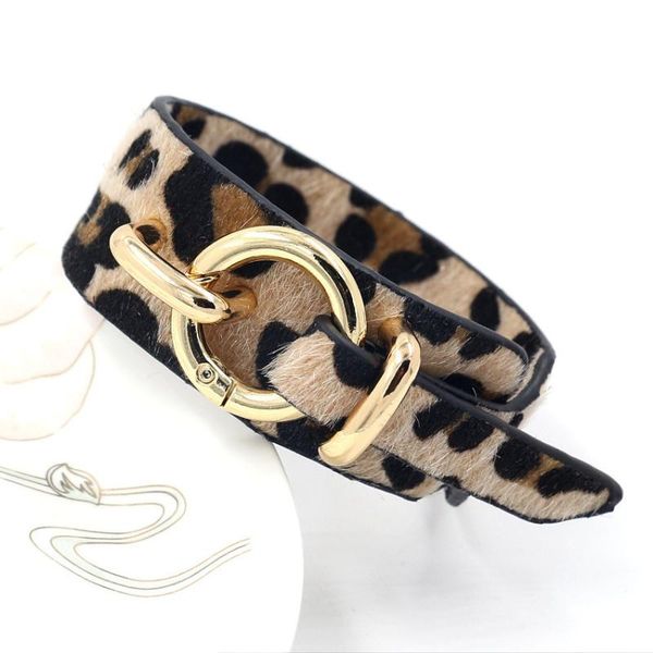 

new fashion creative adjustable leather wrist charm belt leopard bangles for women party jewerly accessory gift, Black