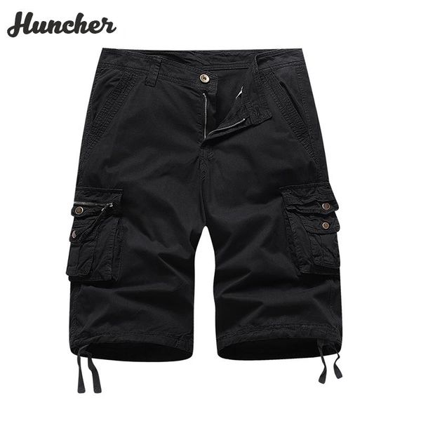 

huncher mens cargo shorts men 2021 summer solid side cotton pockets short streetwear harajuku casual pants black shorts for men, White;black