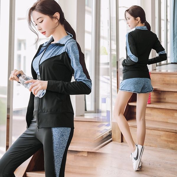 

nsx5d 2020 весны четыре чехлов комплекта брюки 4dress набора 4 йоги платья женщины четыре части с длинным рукавом из упражнений костюма рабо, Gray