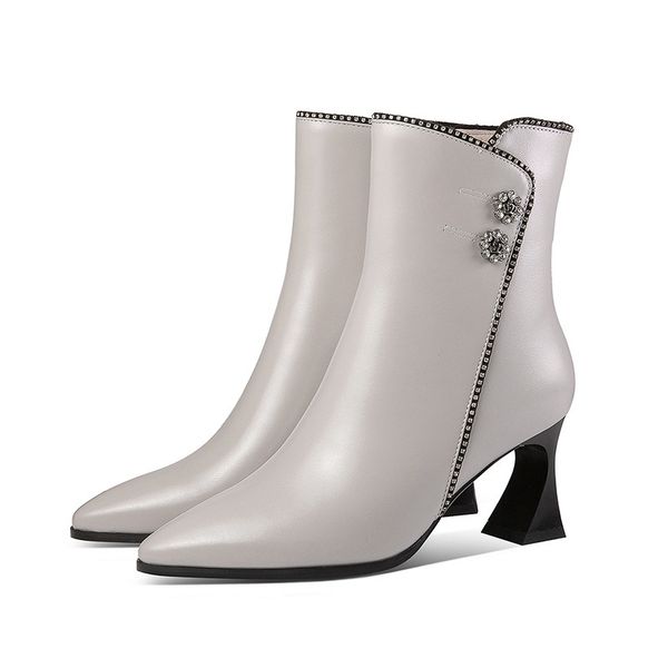 

2021 novo outono inverno genuno couro tornozelo preto alto elegante concisa botas sapatos para mulher tamanho 39 3jb4, Black