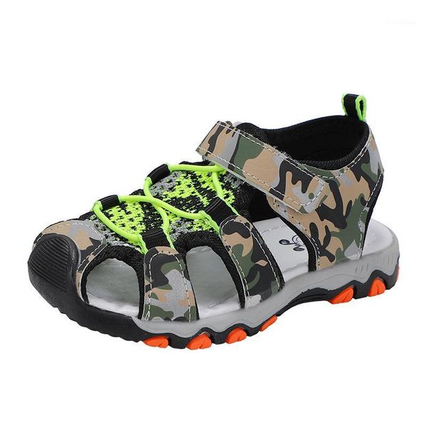 

boys camouflage sport sandals summer child anti-kick beach shoes reflective kids casual soft bottom non-slip sandals 26-361, Black;red