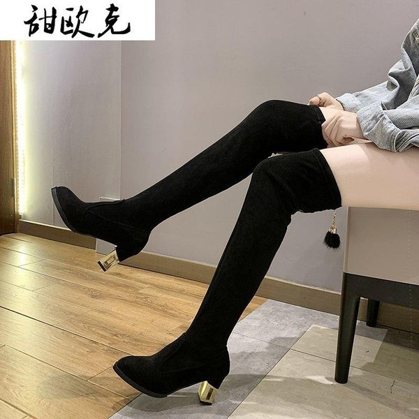 

black boots women over the knee high boots square high heel women shoes platform winter all match size 34-43