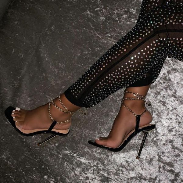 

sandals 2021 ultra high metal plating heel chain ladies, Black
