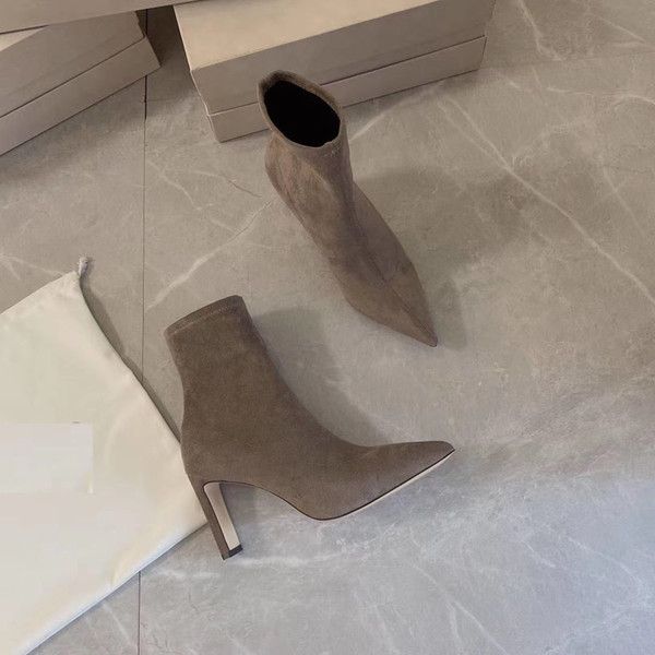 

2021 jc new pointy high-heeled boots with leather outsole suede shoes, Black