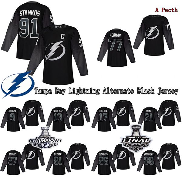 

tampa bay lightning alternate черный джерси 91 стэмкос 77 хедман 86 кучеров 21 пункт хоккей трикотажные изделия, Black;red