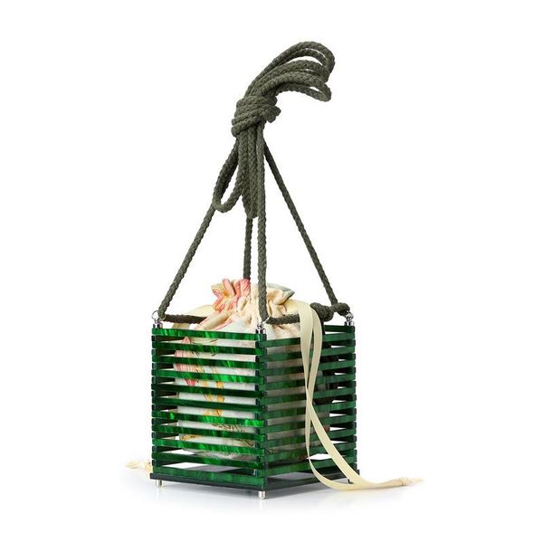 

luxury woman bags designer drawstring hand acrylic bag bamboo bag stitching clutch square hollow bali beach handbag