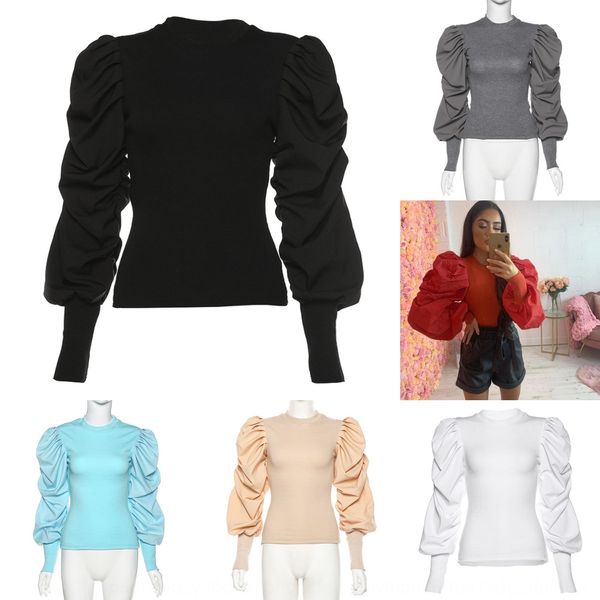 

стиль 2019ins осень / персонализированные творческие футболки зима новый женский длинный рукав круглый шею slim fit стиле футболки для женщи, White