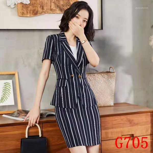 

formal navy blue striped blazer women business suits with skirt and jacket sets summer office ladies work wear clothes1, White;black