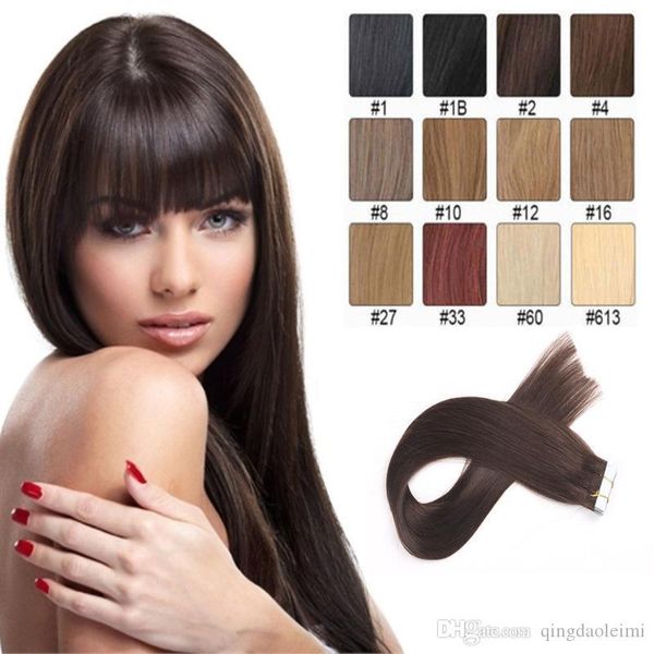 

tape in hair extensions natural color 8a grade brazilian remy straight 20pcs pu skin weft hair extensions direct factory price can be permed, Black