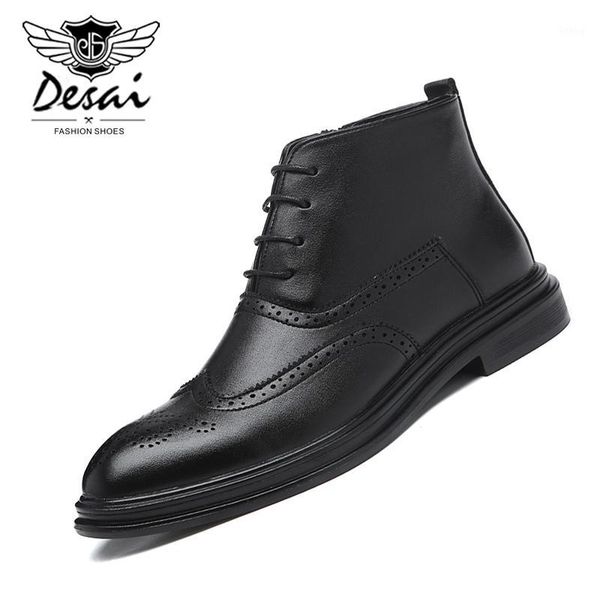 

men's british loafer boots casual shoes carved pattern pointed fashion zipper boots brogue leather shoes men zapatos de hombre1, Black