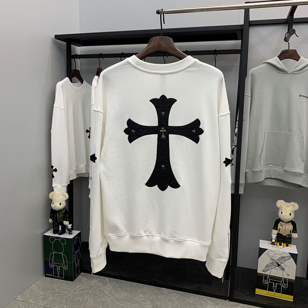 

autumn and winter tide ch crosin cross leather men's and women's round neck long sleeve t-shirt casual couple buuz, Black
