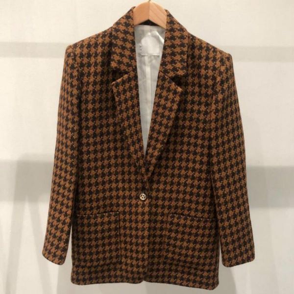 

women's suits & blazers winter woman elegant vintage slim jacket office ladies long-sleeved buttons french brand casual pocket women, White;black