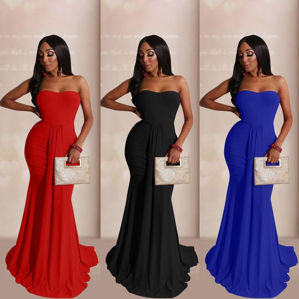 

big size women strapless dress evening dress high waist floor length dress women, White;black