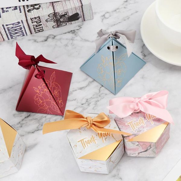 

gift wrap 10pcs creative marbling style candy boxes triangular pyramid chocolate package gifts bags wedding party baby shower supplies1