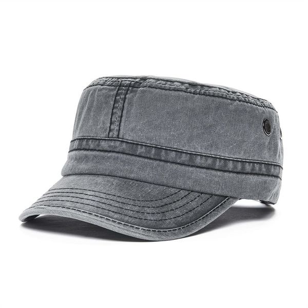 

voboom 100% washed cotton men's military cap summer spring solid adjustable flat army caps german caps for male 162 t200720, Blue;gray