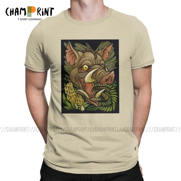 

sport vintage wild boar and mushrooms t-shirts for men round neck pure cotton t shirt pig animal short sleeve tees plus size clothing
