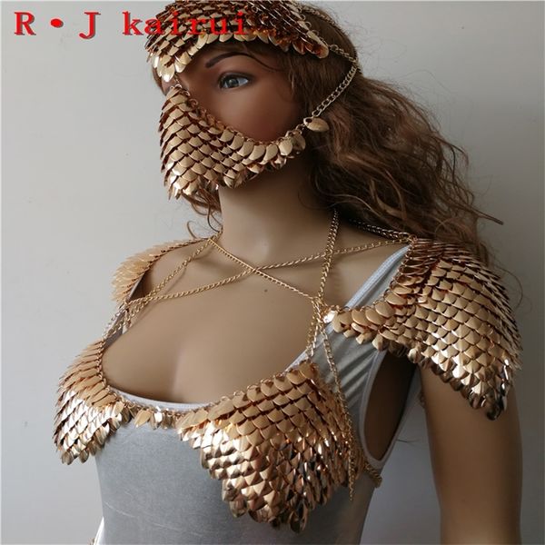 

new fashion wrb1012 scalemail mermaid scales layers chainmail gold fish scale head hair chains jewelry y200918, Silver