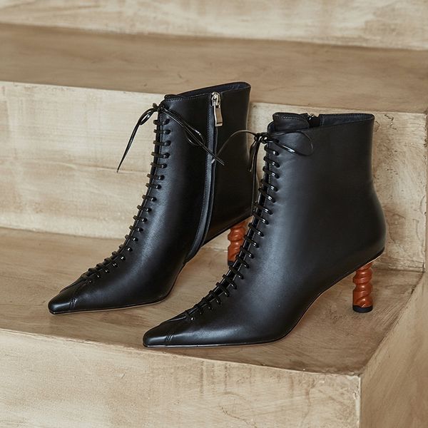 

2021 new classic fall women genuine leather high heels boots woman 34-40 dance shoes pakg, Black