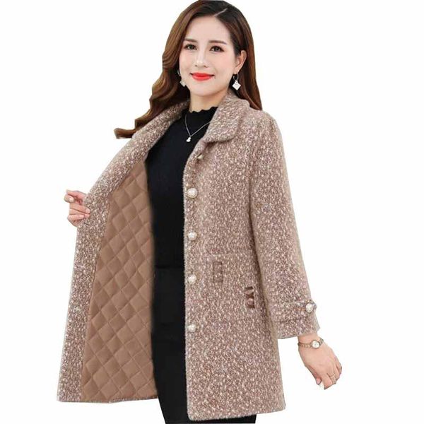 

2021 new winter jackets middle-aged women mink fleece coat add cotton thicken woolen outwear plus size 5xl suede warm kw288, Black