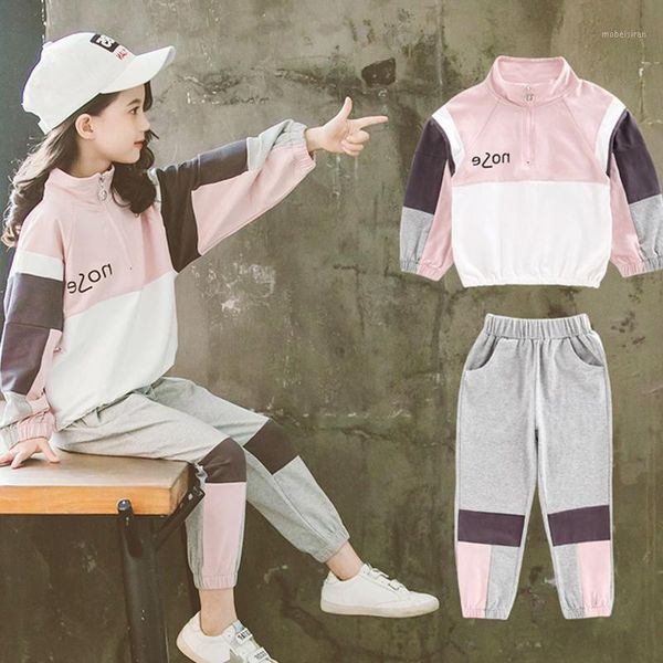 

3-12years kids sports sets spring autumn casual cotton hoodies + loose pants 2pcs girls clothes suits hip-hop outfits tracksuits1, White
