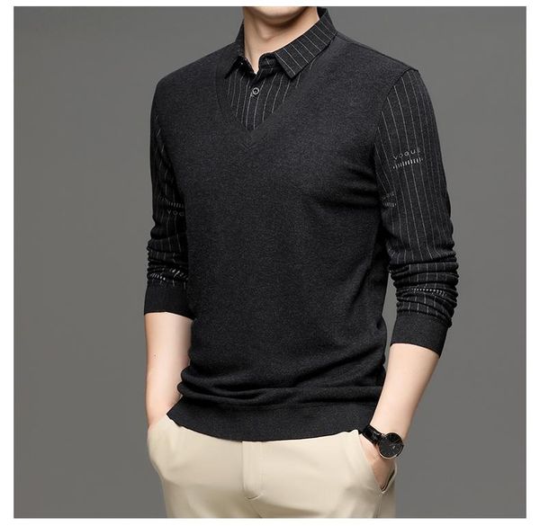 

мужская с длинными рукавами воротник рубашки весной и осенью новый мужские куртки поддельные два свитера среднего возраста, White;black