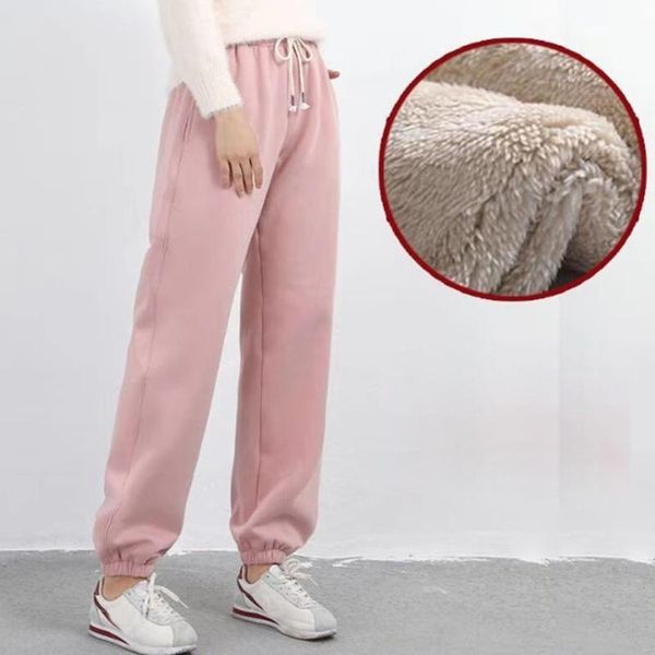 

women gym sweatpants workout fleece trousers solid thick warm winter female sports pants running pantalones mujer winter pants, Black;white