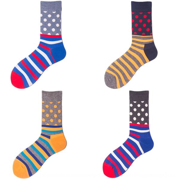 

fashion brand happy same round dot medium stockings color contrast men's cotton stockingssocks and stockings personalized cotton socks, Black