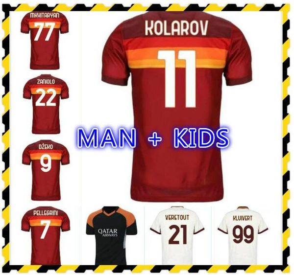 

soccer jersey de rossi dzeko zaniolo totti perotti kolarov 20 21 football shirt 2020 2021 men + kids kit uniforms maillot, Black;yellow