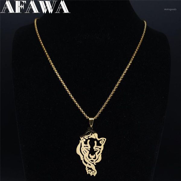 

pendant necklaces afawa 2021 tiger stainless steel necklace chain women/men gold color jewelry collar acero inoxidable mujer n4106s011, Silver