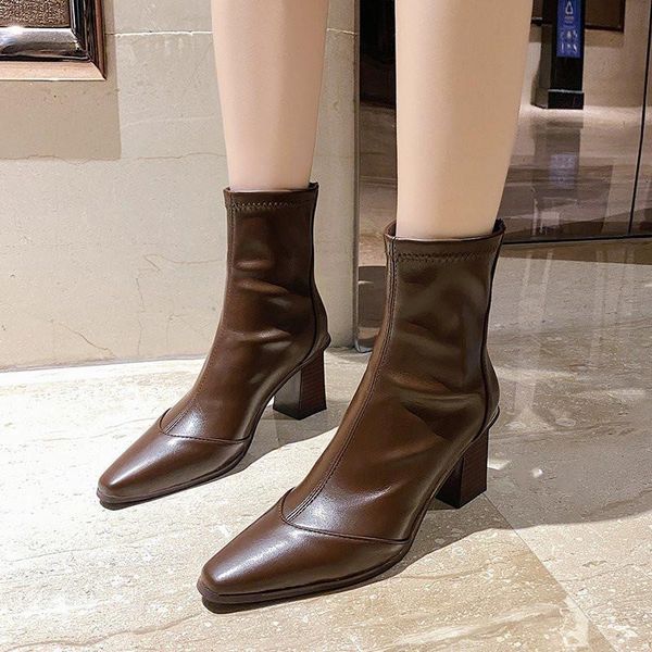 

high heels new winter gentlewoman pointed toe fashion women bottine chunky heels lady mujer boots fashion lady shoes zapato, Black