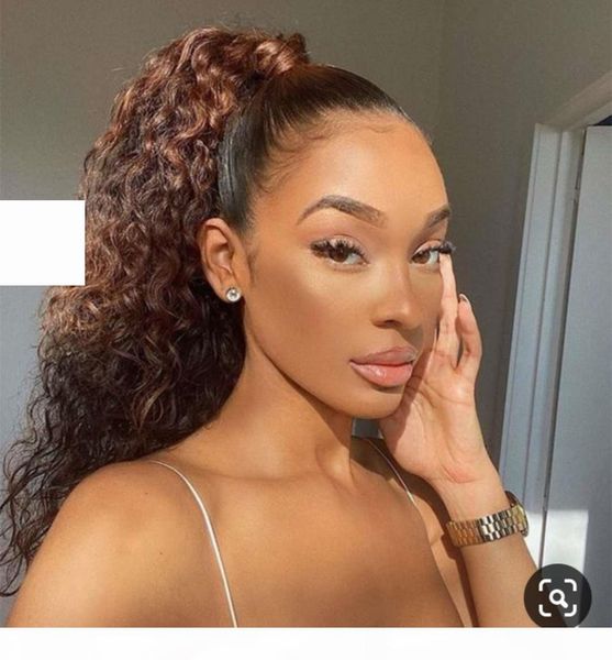 

ponytail extension long brown soft curly drawstring ponytail extensions for women brazilian wavy clip in ponytail 14 inch hairpiece 140g, Black