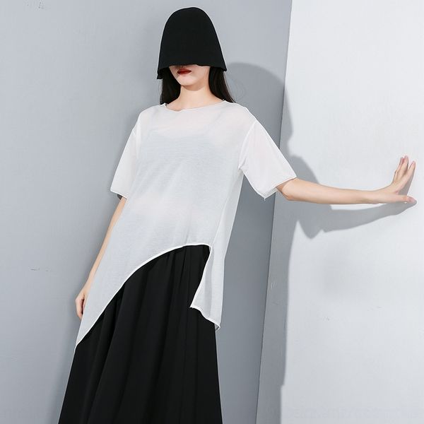 

1bcpn dark series 2019 summer new round neck pullover t-shirt fashion brand personality large size irregular short sleeve pullover street pu, White