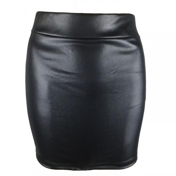 

leather skirt high waist slim party skirt women pu leather skirt ladies large size 3xl, Black