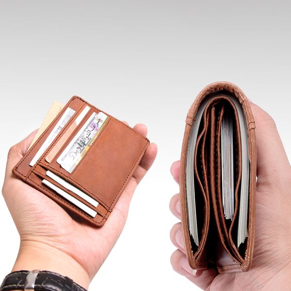 

cobbler legend thin genuine leather card wallet men bank purse new coin bag mini wallet id holder women travel pocket wallet, Brown;gray