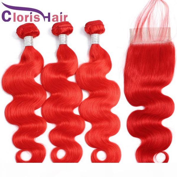 

red color human hair peruvian virgin weave 3 bundles with lace closure full head 4pcs body wave extensions and closures with baby hair, Black;brown